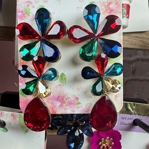 Multicolor Crystal Petal Earrings